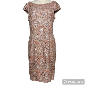 Alex Cap Sleeve Embroidered Sequin Lace Evening Dress in Rose Gold size 12